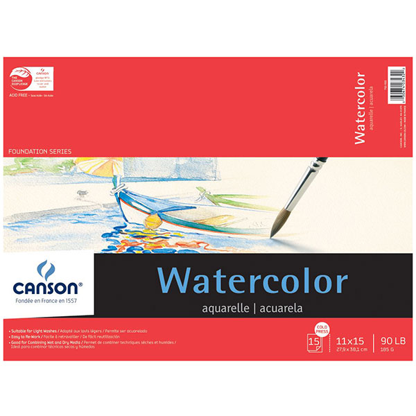 Canson 11″ x 15″ Watercolor Cold Press Paper Pad – 90lb. (185g